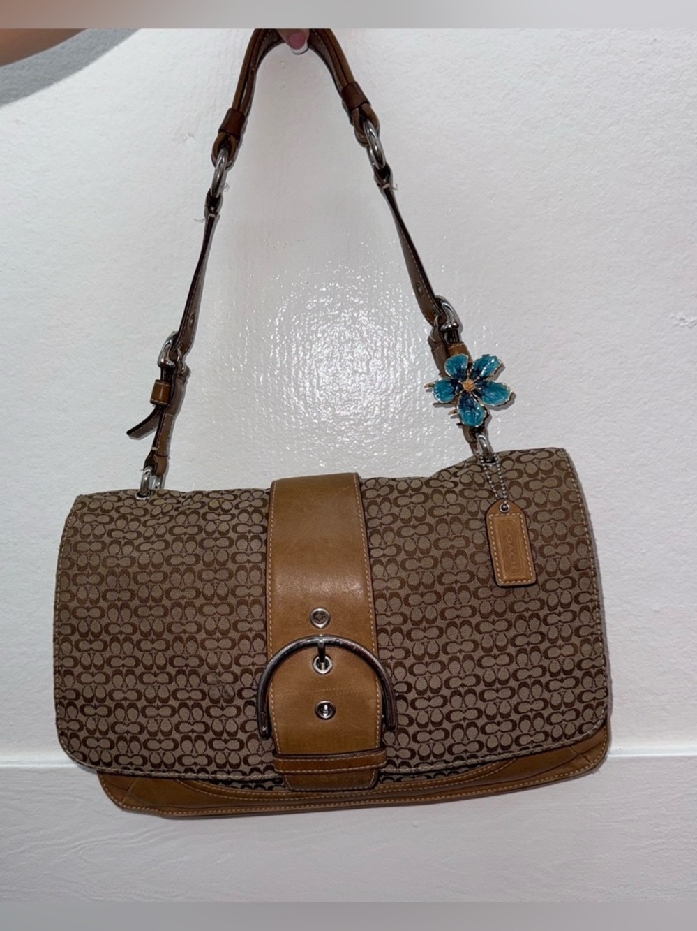 Vintage Coach Soho Y2K Brown Signature Buckle Flap Shoulder Bag